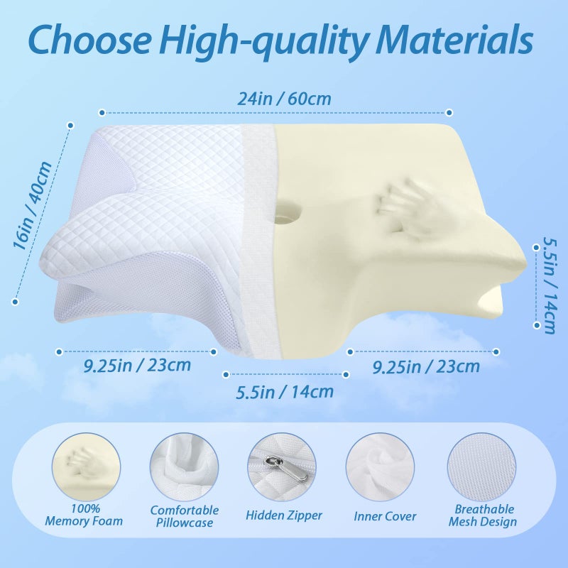HOMCA Memory Foam Cervical Pillow, 2 in 1 Ergonomic Contour Orthopedic Pillow for Neck Pain, Contoured Support Pillows for Side Back Stomach Sleepers - Image 3